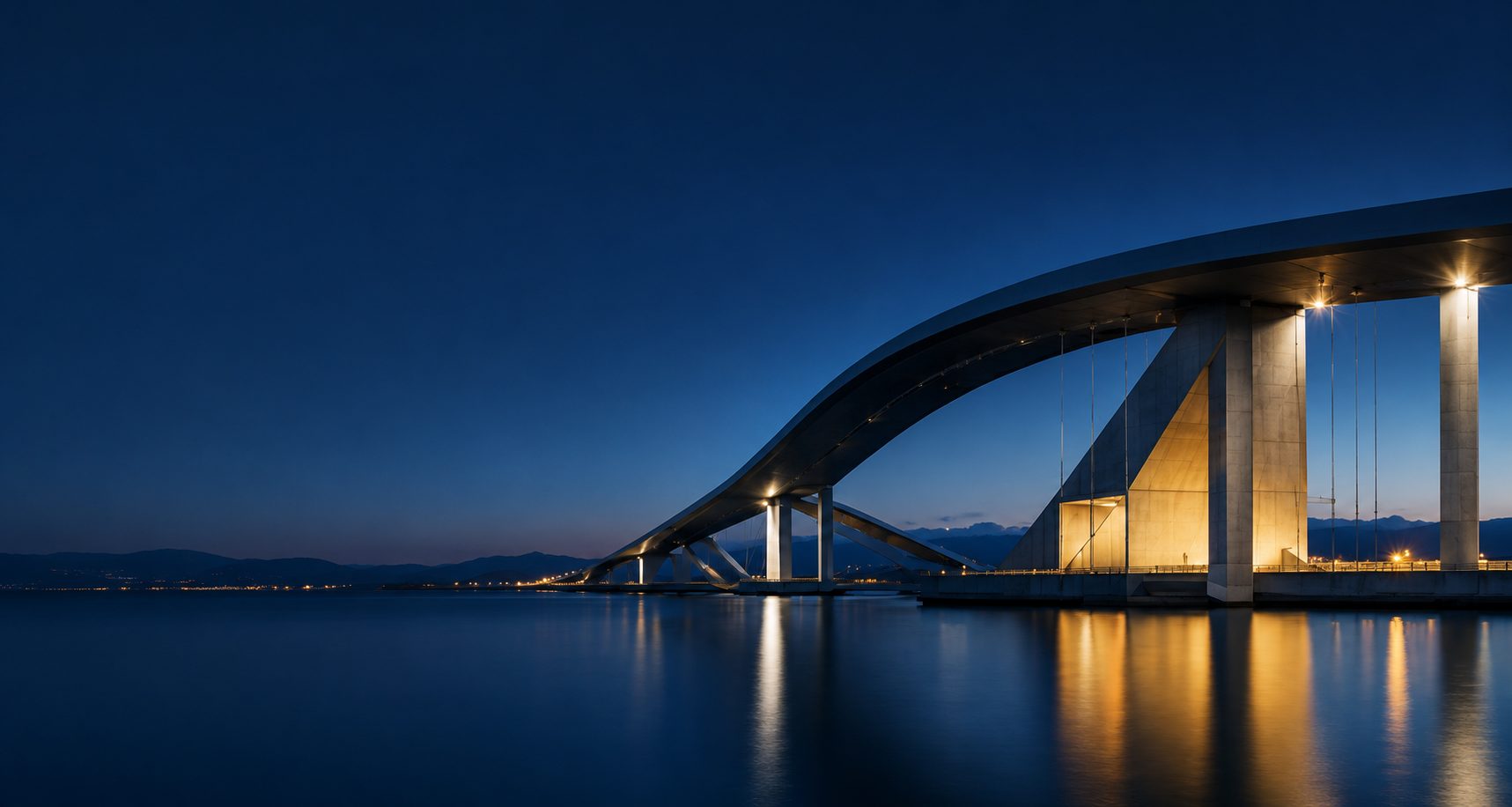 Bridge over water at dusk, representing connected market infrastructure